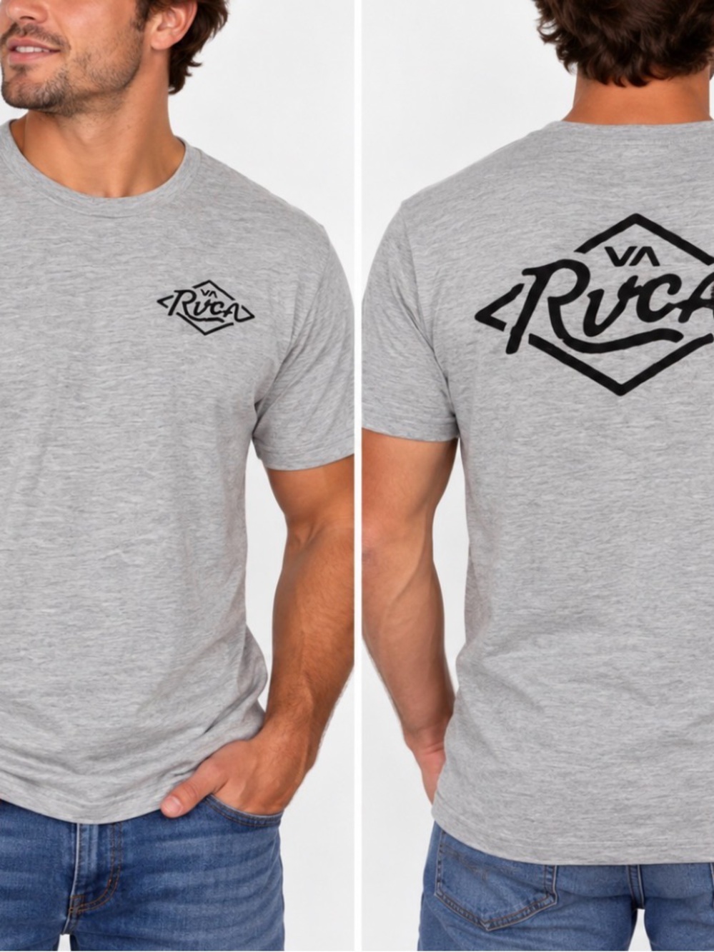 RVCA Heather Gray Short Sleeve Crewneck Tee with Chest Logo SZ LG